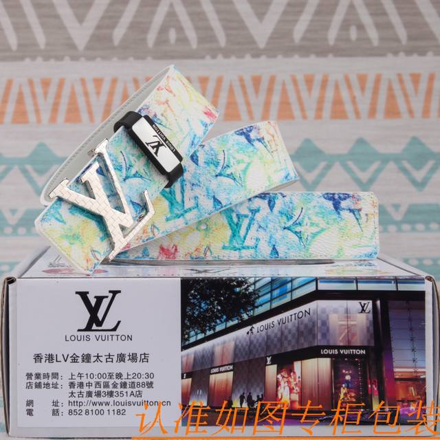 LV 路易威登原单牛皮皮带 男款皮带 材质百分百头层牛皮腰带保证真皮皮带 专柜原单品质 做工精细 时尚大牌 送人自用首选包装 请认准如图专柜包装赠送打孔器手提