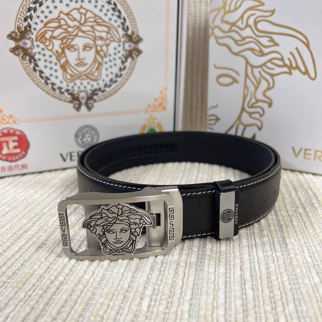 VERSACE.范思哲 自动带 P 材质 原单牛皮腰带 百分百头层牛皮腰带保证真皮 24K纯钢扣 专柜原单品质 做工精细 时尚大牌 送人自用首选 包装 请认准