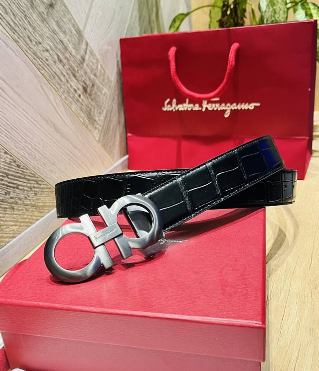 配全套包装礼盒 Ferragam精品马蹄扣 鳄鱼纹 实拍图 宽3.5CM ,懂货的收 码数可以裁剪