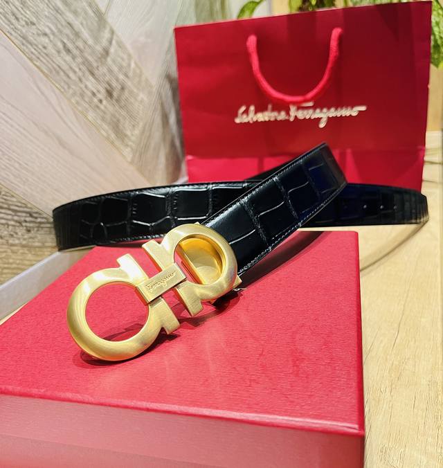 配全套包装礼盒 Ferragam精品马蹄扣 鳄鱼纹 实拍图 宽3.5CM ,懂货的收 码数可以裁剪