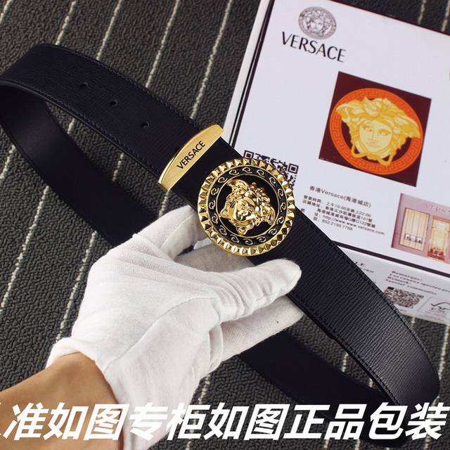 范思哲.Ver Sace原单 型号 认准如图专柜包装 赠送打孔器 材料 百分百头层牛皮 保证真皮 美人头 24K钢扣 雕花工艺专柜同等质量 送人自用首选 包装