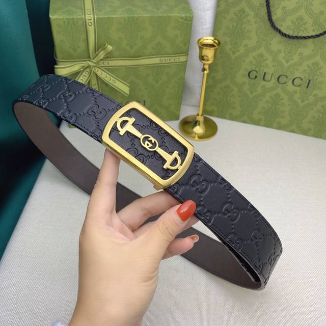 配全套包装礼盒 gucci 双面头层牛皮 新款不锈钢钢扣 保质保量 带身宽 3.8Cm