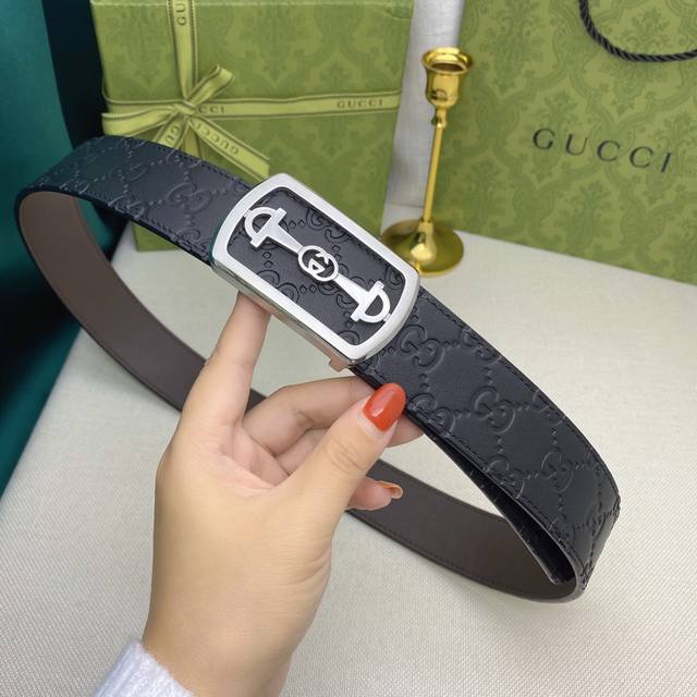 配全套包装礼盒 gucci 双面头层牛皮 新款不锈钢钢扣 保质保量 带身宽 3.8Cm