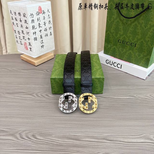 Gucc古奇g家 原单新品 带身采用雙面意大利進口原廠牛皮纹 非市场普通版本 黑色经典配色 百搭适合各种场合 扣头精品设计注意细节 宽度3 8Cm