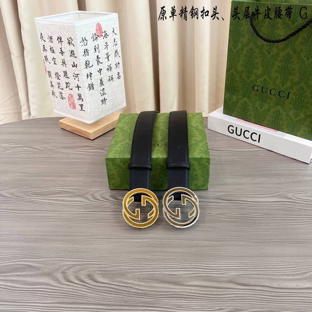 Gucc古奇g家 原单新品 带身采用雙面意大利進口原廠牛皮纹 非市场普通版本 黑色经典配色 百搭适合各种场合 扣头精品设计注意细节 宽度3 8Cm