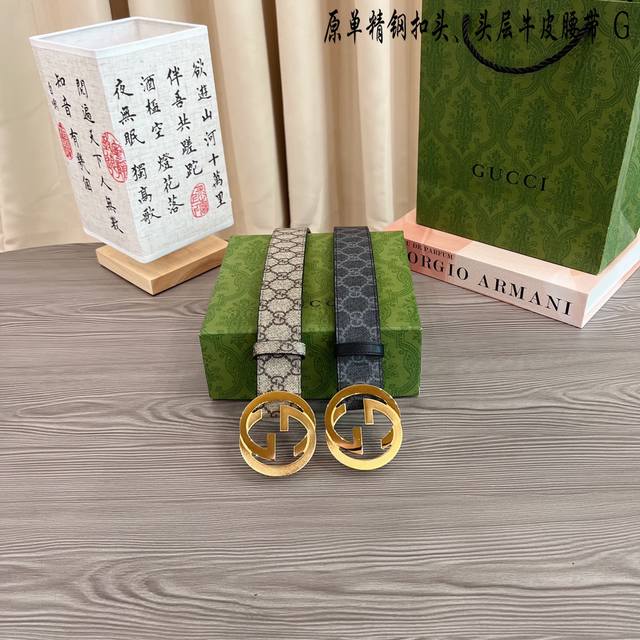 Gucc古奇g家 原单新品 带身采用雙面意大利進口原廠牛皮纹 非市场普通版本 黑色经典配色 百搭适合各种场合 扣头精品设计注意细节 宽度3 8Cm