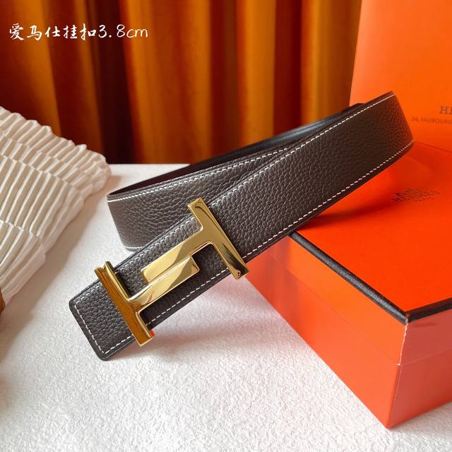 高端品质 实物拍摄批 配全套礼盒 爱马仕 Hermes 原单爱马仕 宽3.8Cm进口原版皮带身 双面可两面用 精品电镀五金