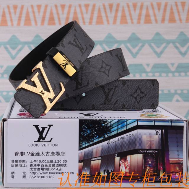 腰带皮带 Lv 路易威登原单牛皮皮带 男款皮带 材质百分百头层牛皮腰带保证真皮皮带 专柜原单品质 做工精细 时尚大牌 送人自用首选包装 请认准如图专柜包装赠送打