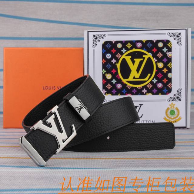 腰带皮带 Lv 路易威登原单牛皮皮带 男款皮带 材质百分百头层牛皮腰带保证真皮皮带 专柜原单品质 做工精细 时尚大牌 送人自用首选包装 请认准如图专柜包装赠送打