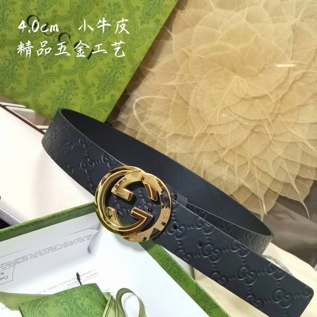 Gucci古琦 男士 宽度4.0Cm 简单大方 精品五金 进口皮 佩戴效果非常不错 送礼自用最佳推荐