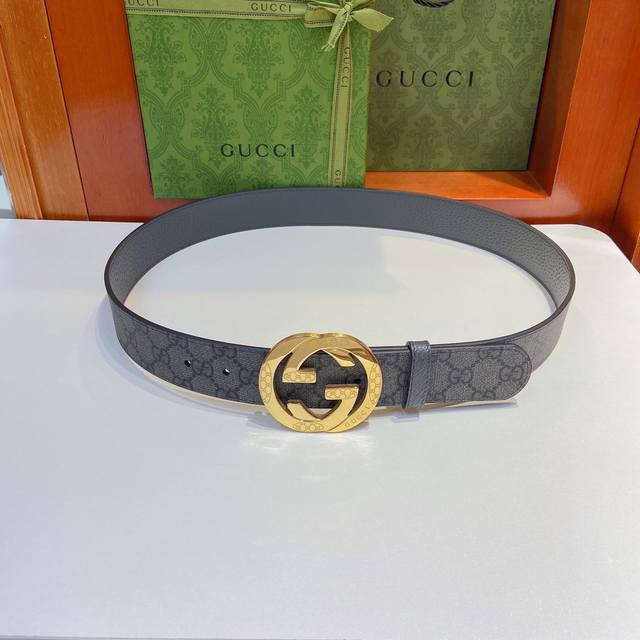 Gucci 古奇经典款 双面原厂面料搭配精钢五金腰带 正品规格 3.8Cm