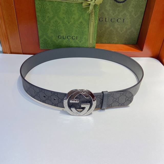 Gucci 古奇经典款 双面原厂面料搭配精钢五金腰带 正品规格 3.8Cm