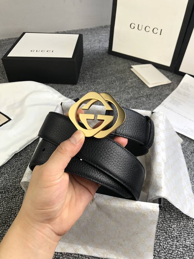 Gucci -古驰 男士腰带 配全套包装礼盒 正品荔枝纹双面头层牛皮 精品砂面扣 宽:4.0Cm