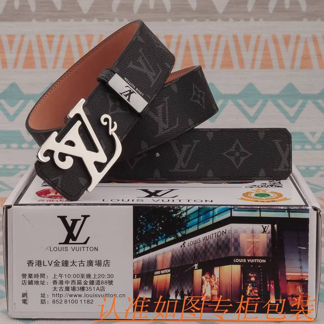 男款腰带 Lv 路易威登原单牛皮腰带 男款皮带 材质百分百头层牛皮腰带保证真皮皮带 专柜原单品质 做工精细 时尚大牌 送人自用首选包装 请认准如图专柜包装赠送打