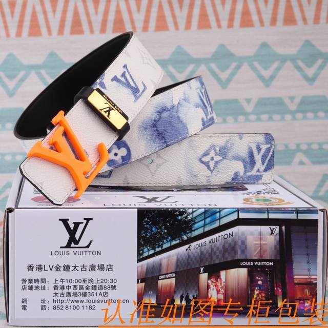 腰带皮带 Lv 路易威登原单牛皮腰带 男款皮带 材质百分百头层牛皮腰带保证真皮皮带 专柜原单品质 做工精细 时尚大牌 送人自用首选包装 请认准如图专柜包装赠送打