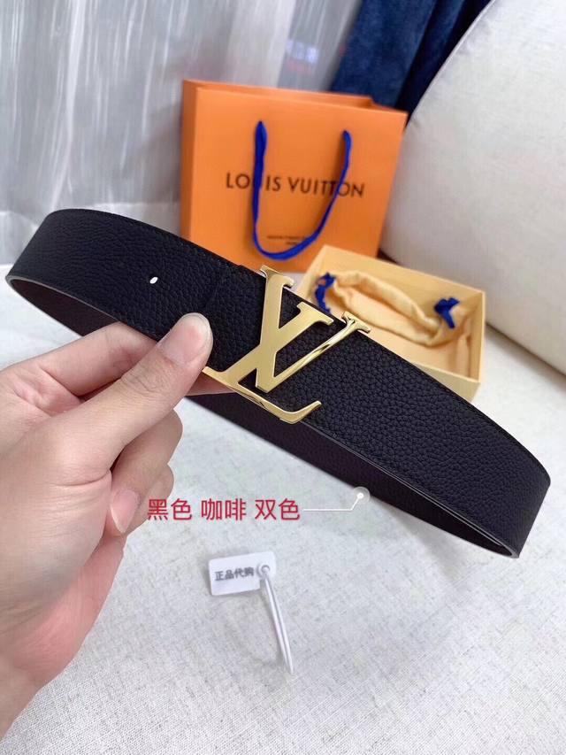 路易威登louis Vuitton 法国 专柜品质 官网同步 宽度3 8Cm 精美钢扣头 原版意大利双面进口小牛皮原版花纹 双面可用 黑色 咖啡 双色 手感极佳