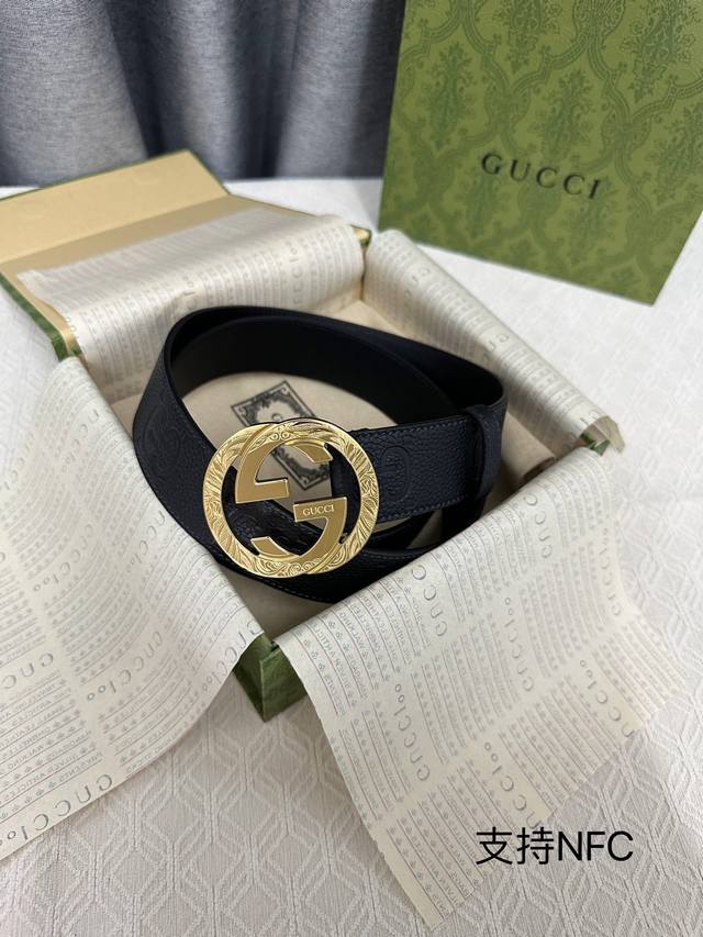 Gucci 代购级别 正品规格 原单品质 双面进口头层对版定制皮料 搭配精品雕花扣 高品质 手感极佳 --宽度4 0