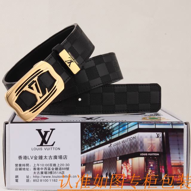 腰带皮带 Lv 路易威登双面可以用 男款皮带 材质百分百头层牛皮腰带保证真皮皮带 专柜原单品质 做工精细 时尚大牌 送人自用首选包装 请认准如图专柜包装