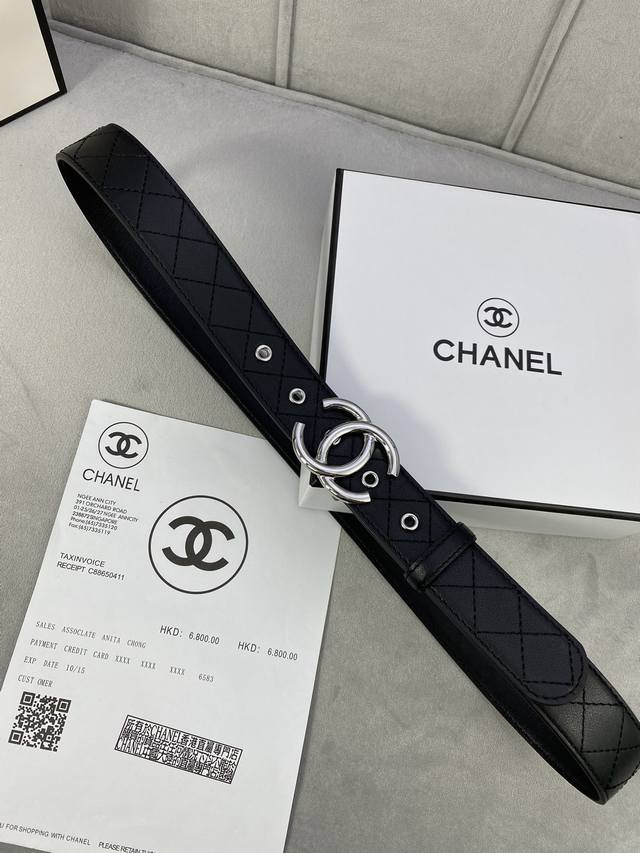 宽度3 0Cm Chanel 香奈儿 经典款车线方格两面头层牛皮手工精致 金 银 枪色钢扣