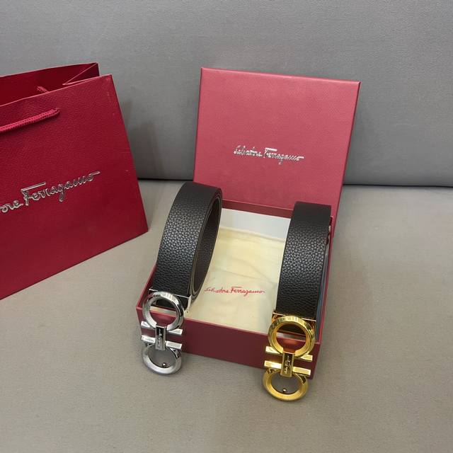 Ferragamo 菲拉格慕 钢扣牛皮腰带 男士经典款皮带 多色可选 时装搭配必备款 采用原厂牛皮带身 高品质全套包装 礼盒 礼袋 小票