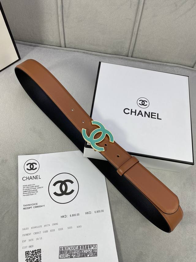 宽度3 0Cm Chanel 香奈儿 进口柔软小牛皮支持nfc芯片官方网站链接扫码验证 金 银色金属磨胶钢扣