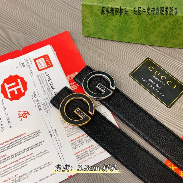 Gucc古奇g家 原单新品 带身采用雙面意大利進口原廠牛皮纹 非市场普通版本 黑色经典配色 百搭适合各种场合 扣头精品设计注意细节 宽度3.8Cm