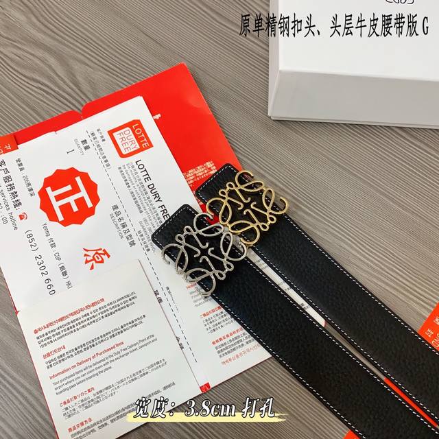 罗意威家 原单新品 带身采用雙面意大利進口原廠牛皮纹 非市场普通版本 黑色经典配色 百搭适合各种场合 扣头精品设计注意细节 宽度3.8Cm