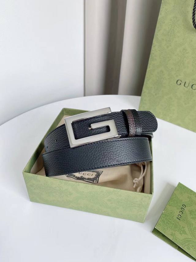 Gucci 原单腰带 双面可用进口牛皮 转动精品五金扣头 宽度3.5Cm