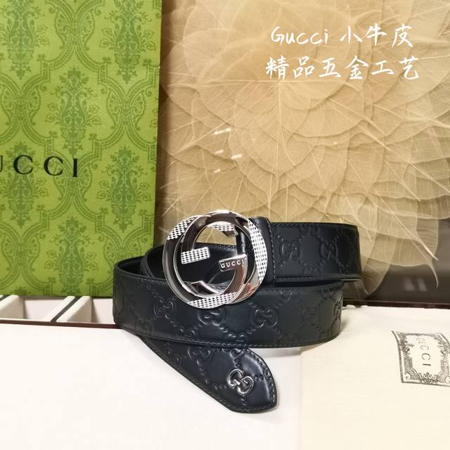 Gucci.古驰 全套包装 3.8Cm进口小牛皮压花, 专柜正品1:1完美复刻. 原版牛皮底, 采用热压印技术的gucci Signature皮革精制而成 触感