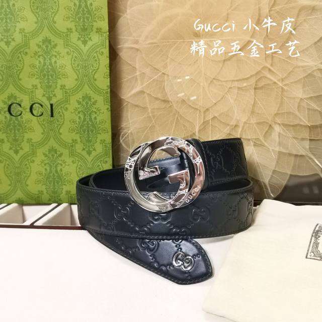 Gucci.古驰 全套包装 3.8Cm进口小牛皮压花, 专柜正品1:1完美复刻. 原版牛皮底, 采用热压印技术的gucci Signature皮革精制而成 触感