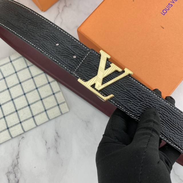 Lv 男士花皮腰带38Mm 双面进口皮可双面使用 专柜走线 搭配新款扣