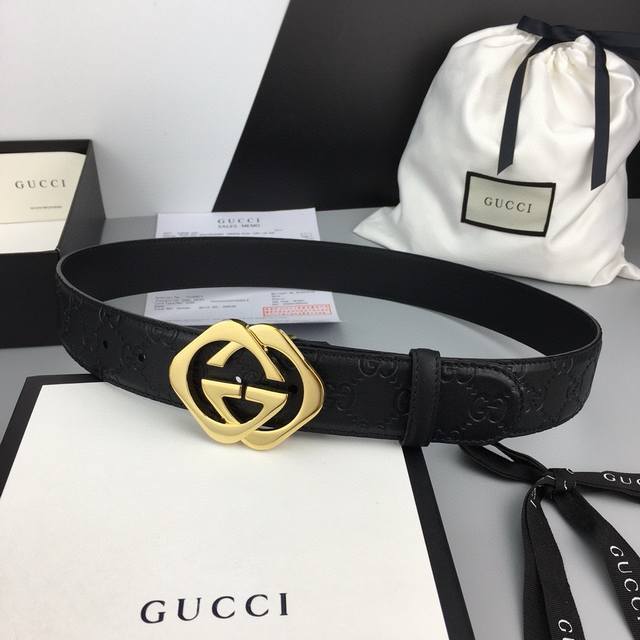 Gucci.古驰 全套包装 3.8Cm进口小牛皮压花, 专柜正品1:1完美复刻. 原版牛皮底, 采用热压印技术的gucci Signature皮革精制而成 触感