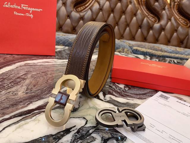 一条带一个扣p90 一条带两个扣 礼物礼物菲拉格慕 Ferragamo 原版ferragamo新款8字 同步皮带 尺寸3.5Cm 双8互扣式金属配件 专柜最新款