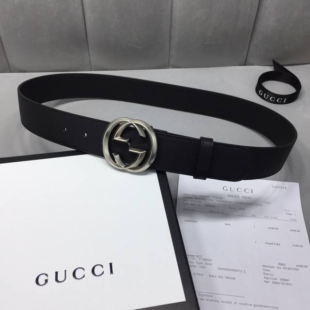 配送专柜全套礼盒包装 Gucci 修长真皮腰带采用原厂小牛皮精致而成 配以经典双g铜扣 宽度:3.8Mm手感柔软 品质保证 无忧售后