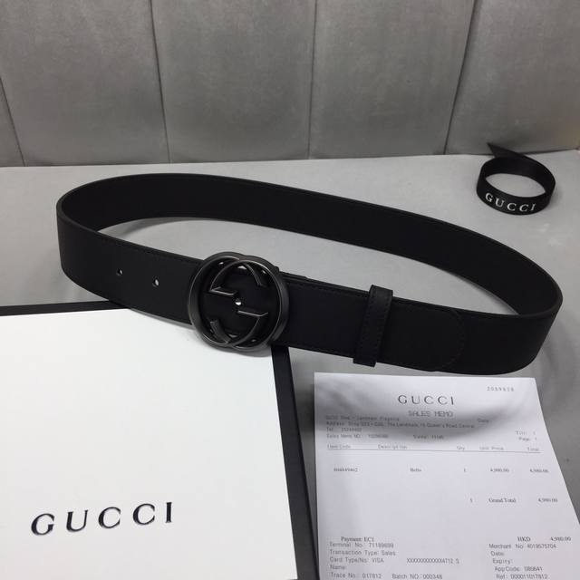 配送专柜全套礼盒包装 Gucci 修长真皮腰带采用原厂小牛皮精致而成 配以经典双g铜扣 宽度:3.8Mm手感柔软 品质保证 无忧售后