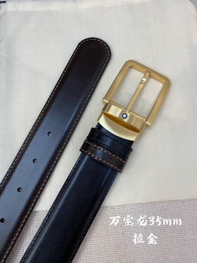 Montblanc万宝龙 宽3.5Cm 采用头层牛皮 精品针式扣头 自由裁剪商务休闲皮带