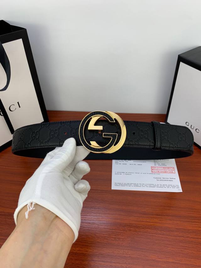 4.0Cm Gucci 經典款g家压大花皮底 两面头层 搭配原单钢扣採用精挑細選進口頂級牛皮 手感柔軟細膩