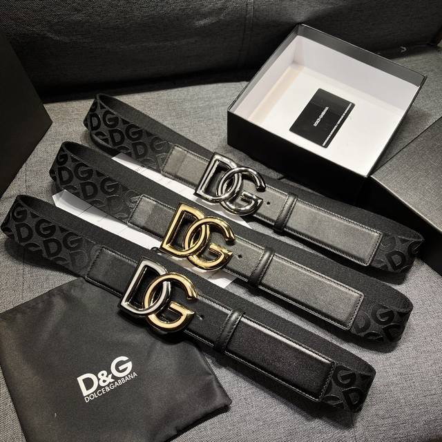 Dg 杜嘉班纳 宽4.0Cm Dolce&Gabbana 新款 男士织带印花腰带 搭配徽标搭扣 Lux 鞍皮腰带