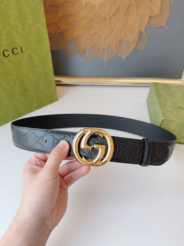 Gucci 经典全皮压花 专柜新版logo横标 原版进口皮底 精品双g扣 高端品质 不惧对比 宽度 Cm