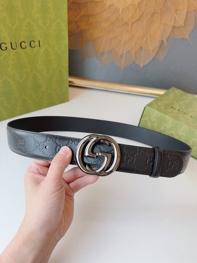 Gucci 经典全皮压花 专柜新版logo横标 原版进口皮底 精品双g扣 高端品质 不惧对比 宽度 Cm