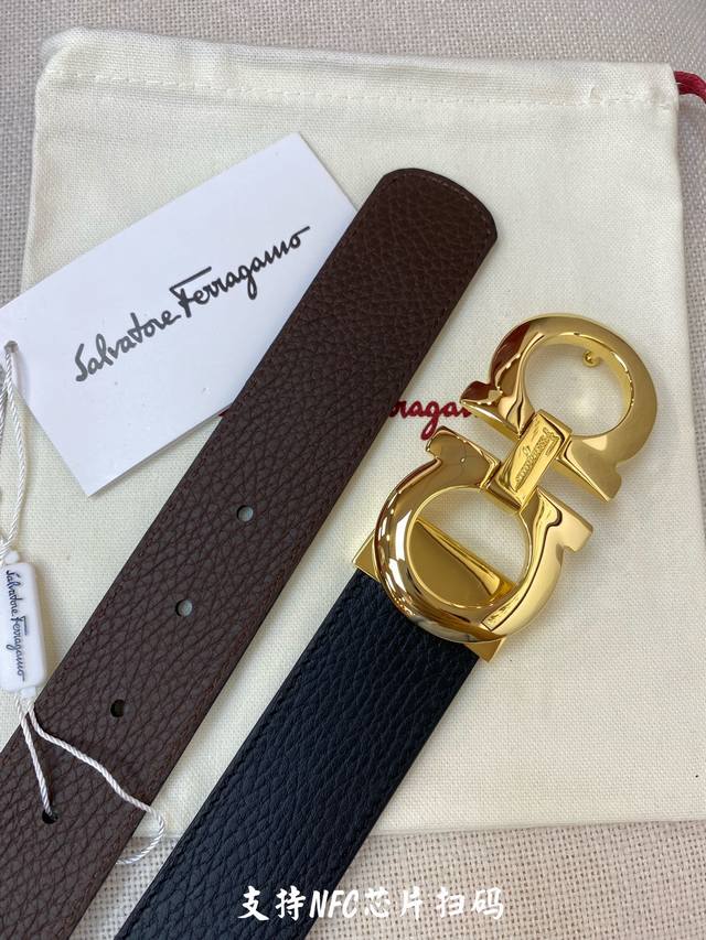 Ferragamo.菲拉格慕 全套包装 支持nfc扫码 宽度3.5Cm 高级定制款男士皮带 双面进口牛皮 可双面使用 自行选择搭配 真材实料 很有质感 时尚经典