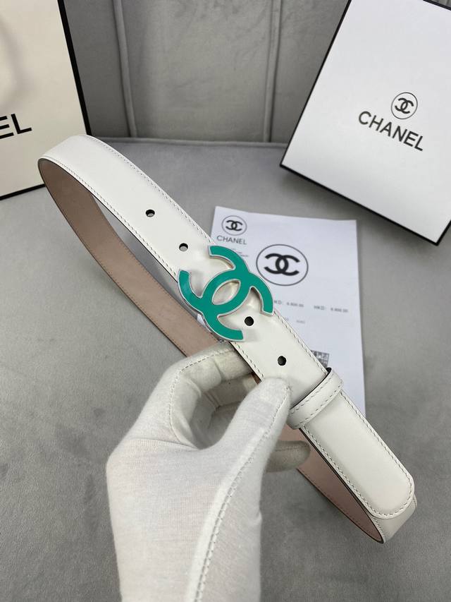 宽度3.0Cm Chanel 香奈儿 女士经典款腰带皮带新款光滑内衬磨砂牛皮银色 精品磨胶钢扣