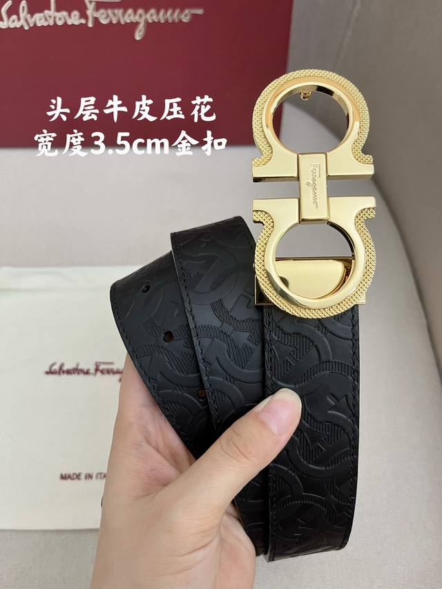 特 Ferragamo.菲拉格慕 全套包装 宽度3.5Cm 高级定制款男士皮带 双面进口牛皮 可双面使用 自行选择搭配 真材实料 很有质感 时尚经典不失风范 搭