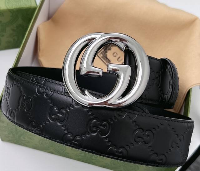 特 Gucci 3.5宽belt With Interlocking G Detail 时尚腰带 针扣设计 平纹牛皮底