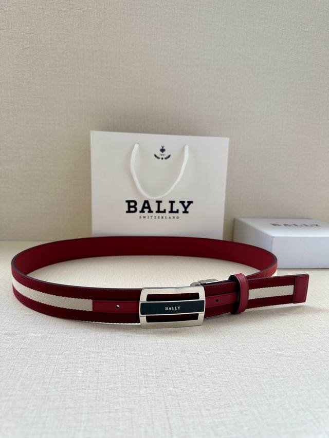 特 Bally 巴利 专柜同款 男士腰带 宽3.4Cm 这款选用反面枣红进口牛皮精制而成 正面金属珐琅扣 简约百搭 可调式长度可轻松匹配完美尺寸