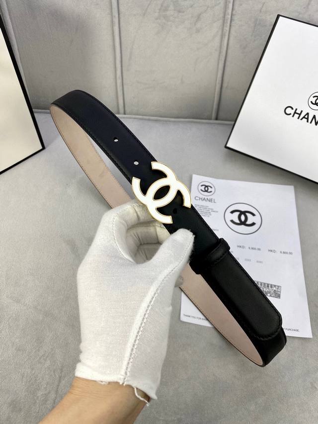 宽度3.0Cm Chanel 香奈儿 女士经典款腰带皮带新款光滑内衬磨砂牛皮银色 精品磨胶钢扣