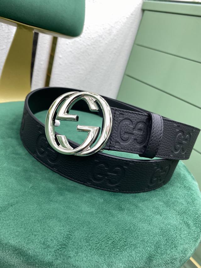 Gucci 古驰 4.0 新品 饰互扣式双g搭扣宽版腰带 官网新款皮带 进口荔枝纹牛皮 热压花