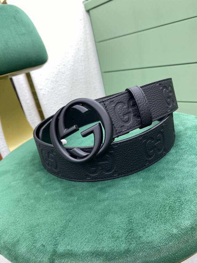 Gucci 古驰 4.0 新品 饰互扣式双g搭扣宽版腰带 官网新款皮带 进口荔枝纹牛皮 热压花