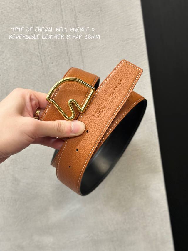 特 Tete De Cheval Belt Buckle & Reversible Leather Strap 38Mm