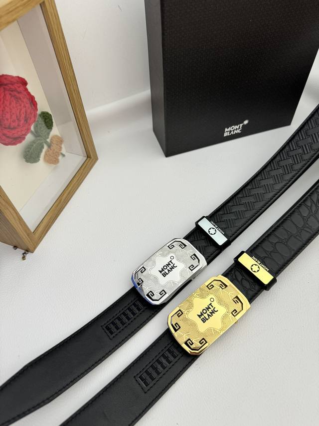 品名：万宝龙 Montblanc 自动带 材质：原单牛皮腰带 百分百头层牛皮腰带保证真皮，24K纯钢扣，专柜原单品质、做工精细，时尚大牌，送人自用首选 包装：